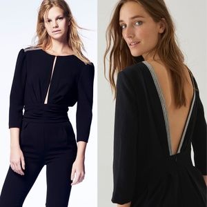 ✨NWT✨ BA&SH Corfu Open Back Bead Embellished Crepe Jumpsuit in Black Sz US 8, M